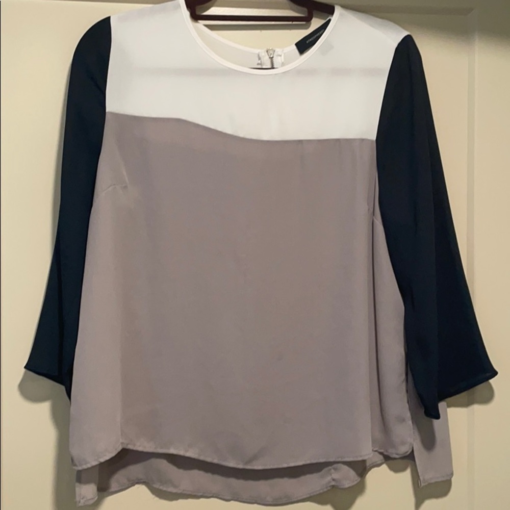 Primark size 10 3/4 sleeve blouse white/grey/blue
